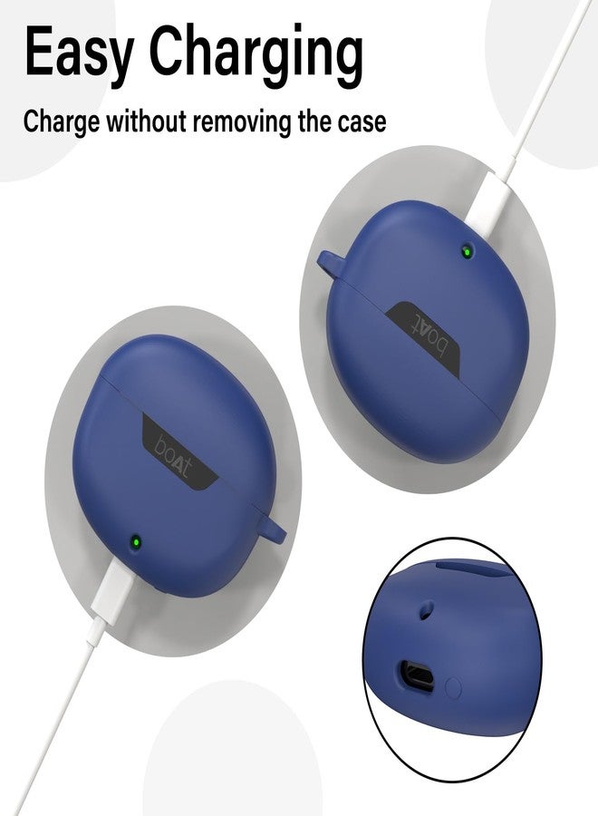 Sounce Earphone Case Cover for Boat Airdopes 300 Premium TWS Soft Silicone Skin Case Cover Shock Absorbing Protective Case with Keychain [Front LED Visible] - Blue - Image 3